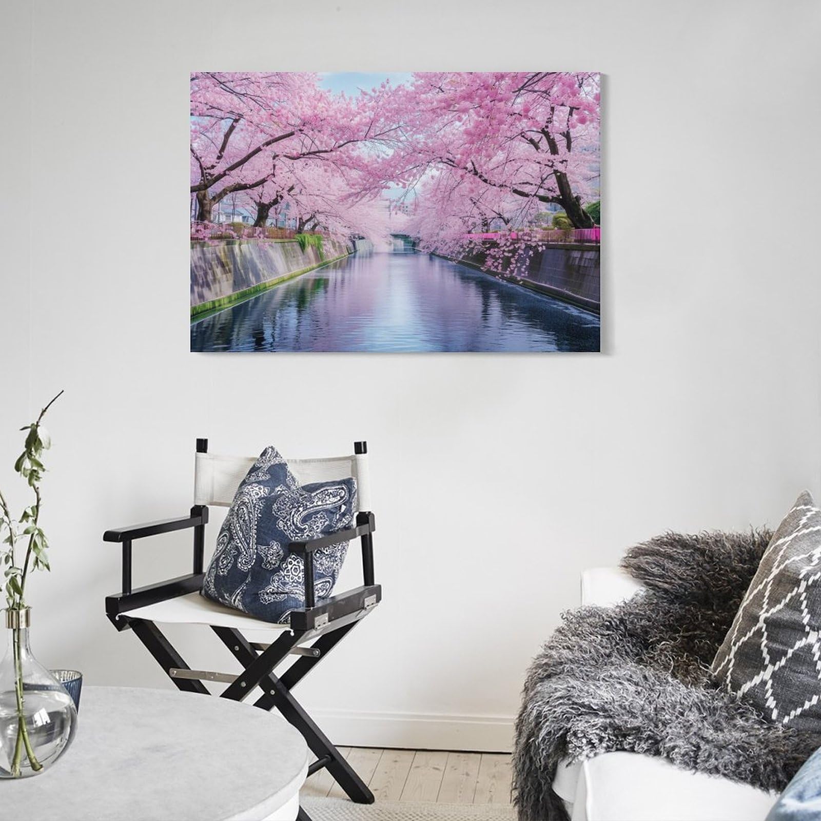絵画 インテリア絵　額付 (黒) 油絵　F4-080711　風景（春 満開の桜） 絵画 インテリア絵額付 (黒) 油絵F4-080711風景（春 満開の桜）
